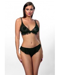 schwarze Dessous-Set aus Netzstoff mit Rüschen - vergleichen und günstig kaufen